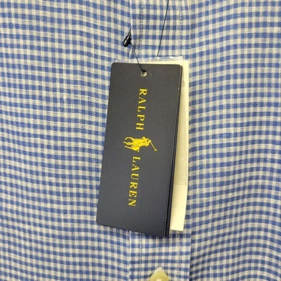 Ralph Lauren Classic Fit Gingham Oxford Linen Shirt Blue L - Picture 9 of 11